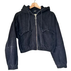 BDG Urban Outfitters S Cropped Corduroy Jacket Women's Black Hooded 90s Y2K